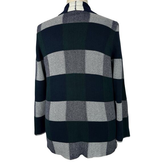 Modcloth Cardigan Women 2X Simply Snuggly Blue Green Plaid Open Front Preppy - Picture 4 of 13